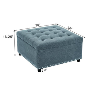 English Elm Storage Ottoman Tufted Nailhead Trim Lift Top Footstool for Living Room or Bedroom Light Gray W5568P447080