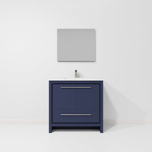 English Elm Navy Blue Single-Sink Vanity Set With White Quartz Top, Gun Metal Faucet & 28" Mirror For Modern Baths B2731S02065