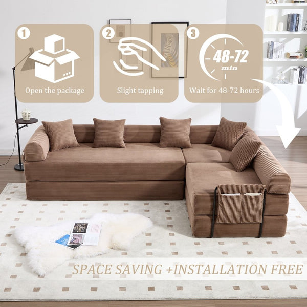 English Elm United We Win Convertible Sofa Bed With Memory Foam, Cloud Corduroy Upholstery For Cozy Spaces W1568S00253-GIGA