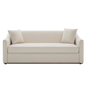 English Elm Modern Chenille Three Seater Sofa with Rubberwood Base and Wrap Around Arms for Living Room Beige N763S000110A