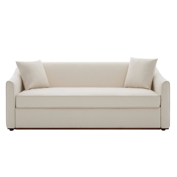 English Elm Modern Chenille Three Seater Sofa with Rubberwood Base and Wrap Around Arms for Living Room Beige N763S000110A
