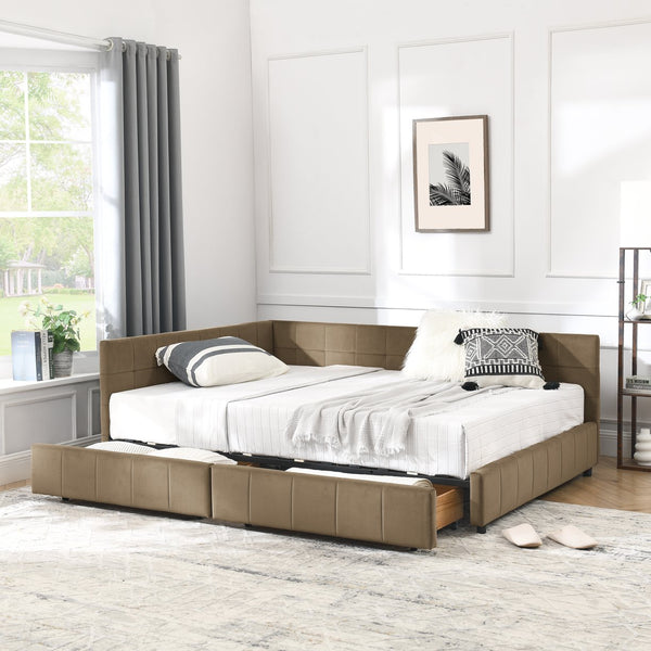 English Elm Full Size Upholstered Tufted Bed Frame - Stylish Sofa Bed With Storage, Brown Velvet Elegance W487S00307