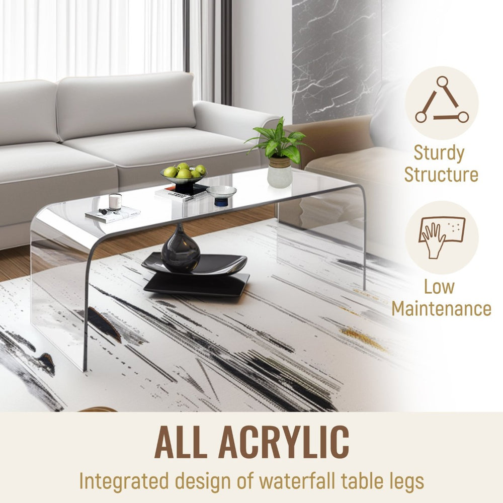 English Elm Coffee Table Clear Acrylic Seamless Waterfall Rectangle Living Room Modern Accent T3971P405893