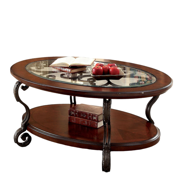 English Elm Traditional Elegant Brown Cherry Side Table with Ornate Scroll Legs and Open Shelf for Living Room Decor Brown Multi 52 L x 39 W x 8 H B011P203063