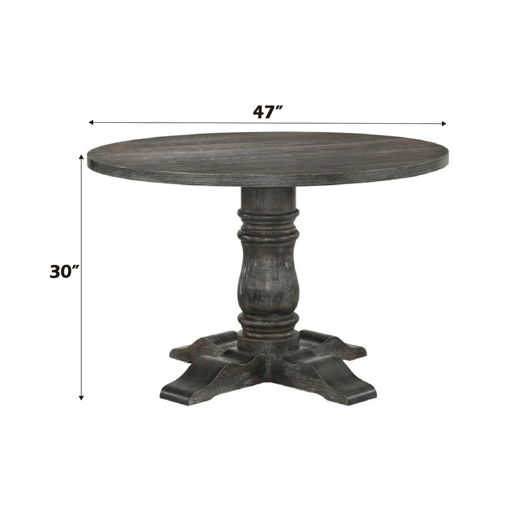 English Elm Leventis Weathered Finish Round Pedestal Dining Table with Knotty Oak Veneer Top and Sturdy Base Gray 29 L x 16 W x 8 H B2726S00138