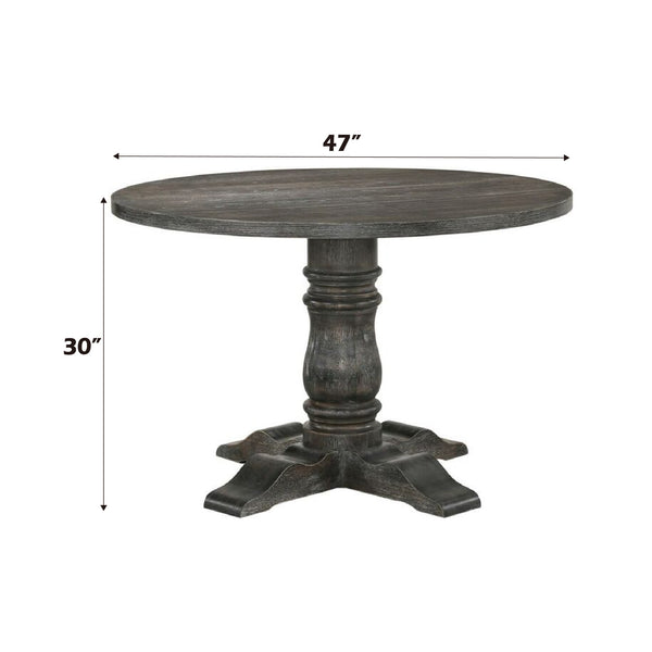 English Elm Leventis Weathered Finish Round Pedestal Dining Table with Knotty Oak Veneer Top and Sturdy Base Gray 29 L x 16 W x 8 H B2726S00138