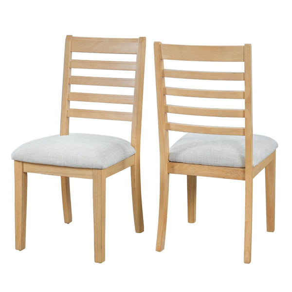 English Elm 2-piece Farmhouse Ladder Back Dining Chair Set Rubberwood Frame Upholstered Seat Kitchen Natural+Beige N752P436724N