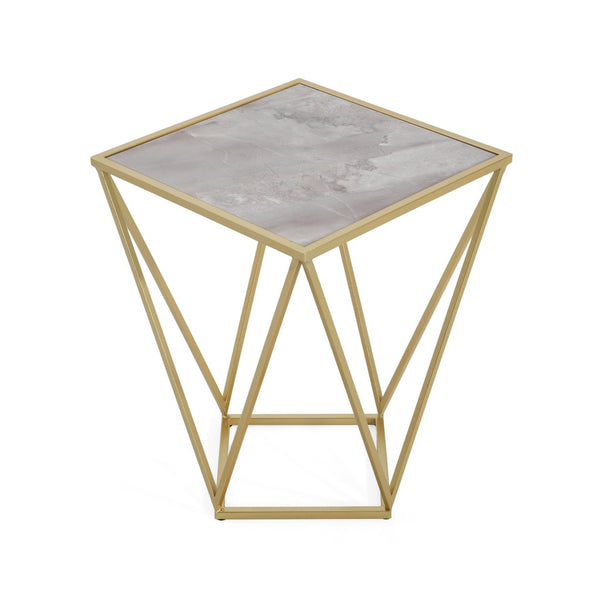 English Elm Creative Tempered Glass Top Side Table Gold Iron Frame Modern Glam Accent Piece N770P234478G