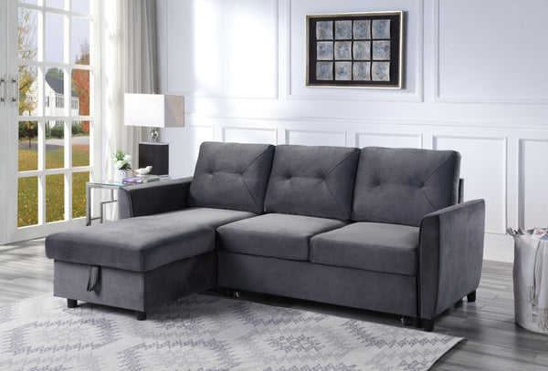 English Elm Humberto Velvet Sleeper Sectional with Reversible Chaise and Hidden Storage Space B2749S00195