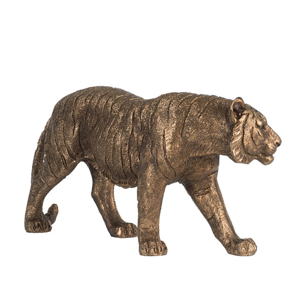 English Elm 11.5x3.5x5.5" Tiger Statue Decor — Gleaming Coppery Finish, Regal Stalking Pose for Elegant Accent (96) W2078P281334