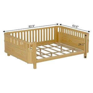 English Elm Queen Low Profile Pine Wood Kids Platform Bed with Guardrails and Rounded Safety Posts Natural W2593P409123