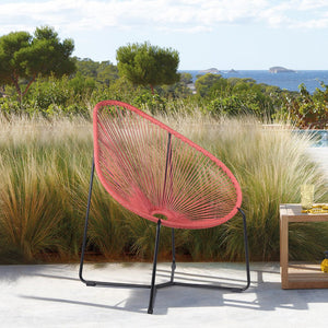 English Elm Lirren Steel Papasan Lounge Chair with Woven Rope Seat, Indoor/Outdoor Durable Design, No Assembly Required Red B2736P354304