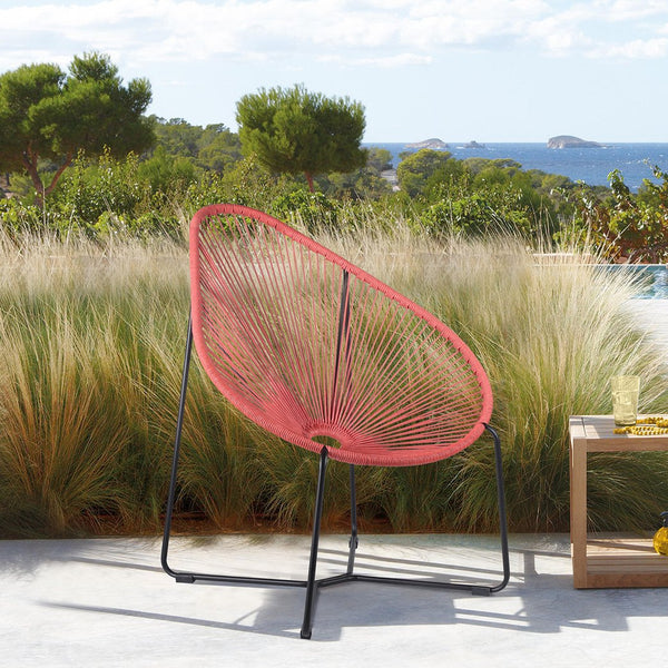 English Elm Lirren Steel Papasan Lounge Chair with Woven Rope Seat, Indoor/Outdoor Durable Design, No Assembly Required Red B2736P354304