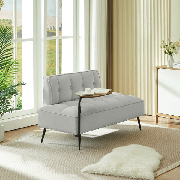 English Elm 54-inch Velvet Tufted Loveseat with Rotating Tray Table Nailhead Trim Compact Seating Gray W1359P438155