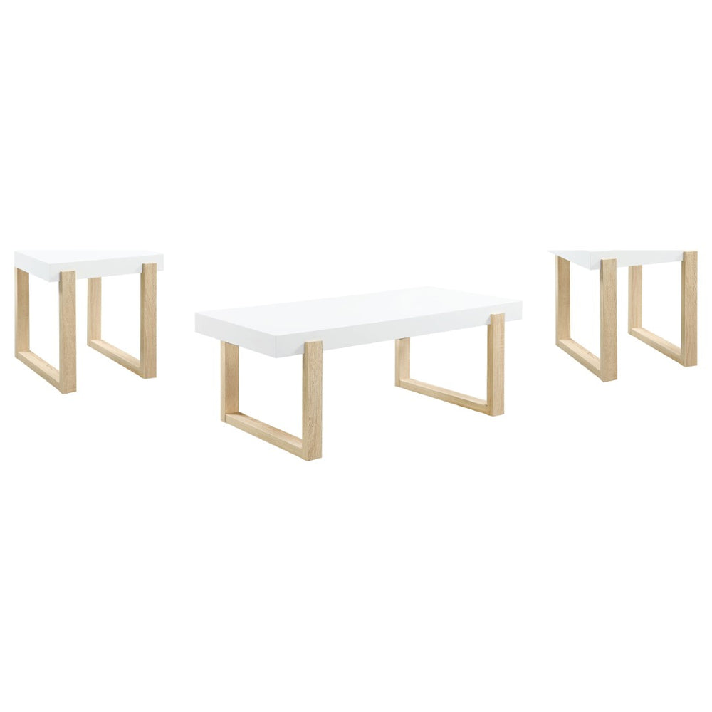 English Elm Fletcher Gloss White Lacquer Coffee and End Table Set for Modern Living Rooms B062S01625