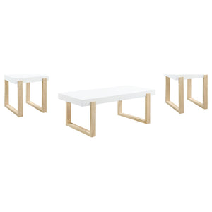 English Elm Fletcher Gloss White Lacquer Coffee and End Table Set for Modern Living Rooms B062S01625