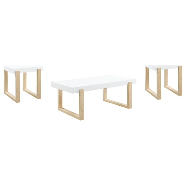 English Elm Fletcher Gloss White Lacquer Coffee and End Table Set for Modern Living Rooms B062S01625
