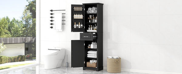 English Elm Tall Bathroom Storage Cabinet with Slim Profile, Adjustable Shelves, Anti-Tip Safety & Painted MDF Finish Black N725P246463B