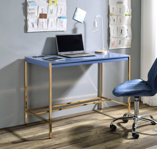 English Elm Midriaks Modern Baby Blue Finish Writing Desk with USB Port, 40"L Sleek Metal Base, Durable Top Gold,Navy Blue 48 L x 24 W x 5 H B2726P265744