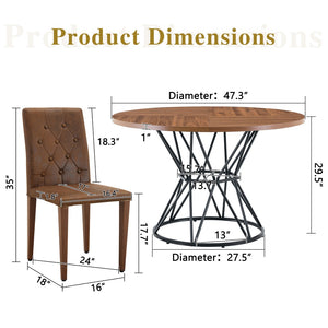 English Elm Table and Chair Set Walnut Round Dining for Four with Tufted Suede Seats W1151S04853