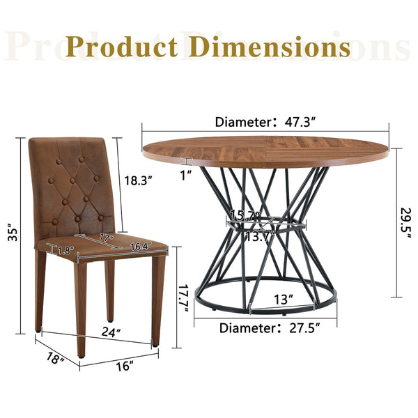 English Elm Table and Chair Set Walnut Round Dining for Four with Tufted Suede Seats W1151S04853