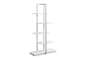 English Elm Bookshelf, 3-Tier 48" Ladder Etagere with Wood-Texture Taupe Laminate & Black Metal Frame for Small Spaces White 42 L x 16 W x 6 H B2710P219656
