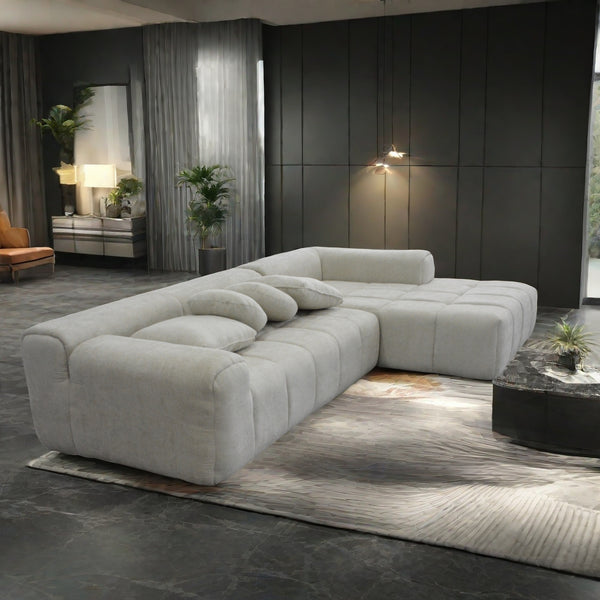 English Elm Modern Modular Compressed Sofa Chaise Right Side L-Shape Sectional Couch Beige Sponge Foam Cloud, No Assembly Required W1183S00017