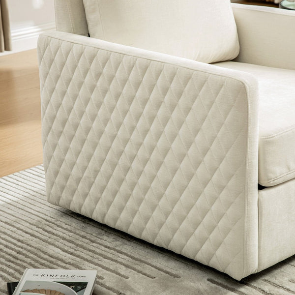 English Elm 29.5''w Chenille Swivel Club Chair with Hidden Storage Tufted Square Seat for Reading Nooks Beige W3118P419157