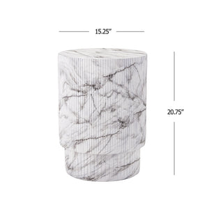 English Elm Handmade Mgo Ribbed Cylinder Side Table Black Concrete Finish Indoor Outdoor Use N772P261960M