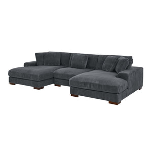 English Elm Large Corduroy Double Chaise Sectional Sofa with Lumbar Support for Spacious Living Rooms Dark Gray B2748S00014