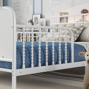 English Elm Full Solid Wood Kids Platform Bed with Guardrail, Low-Profile Durable Pine & MDF, 350LB Capacity White 58.27 L x 16.93 W x 9.65 H W2593P337441