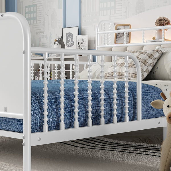 English Elm Full Solid Wood Kids Platform Bed with Guardrail, Low-Profile Durable Pine & MDF, 350LB Capacity White 58.27 L x 16.93 W x 9.65 H W2593P337441