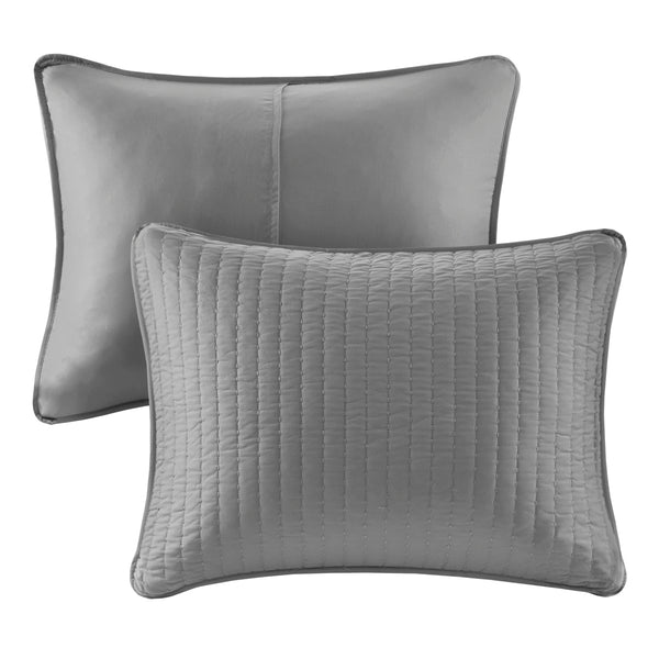 English Elm 3 Piece Quilt Set Keaton Reversible Brushed Microfiber Full/Queen with Antimicrobial Freshness and Cozy Channel Quilting Grey 15.35 L x 17.72 W x 7.87 H B035129039