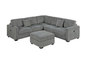 English Elm Living L-Shaped Sectional Sofa Set with Reversible Chaise, Tufted Burlap Fabric, Storage Ottoman, USB Port Smoke 40 L x 26 W x 58 H B011S01782