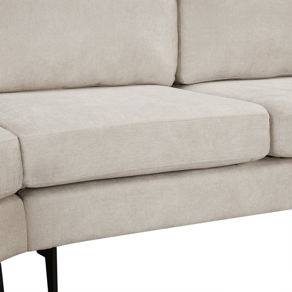 English Elm 111" Upholstered 3-Seater Sofa with Curved Ergonomic Arms, Metal Legs & Removable Patterned Pillows Beige N719S001800A