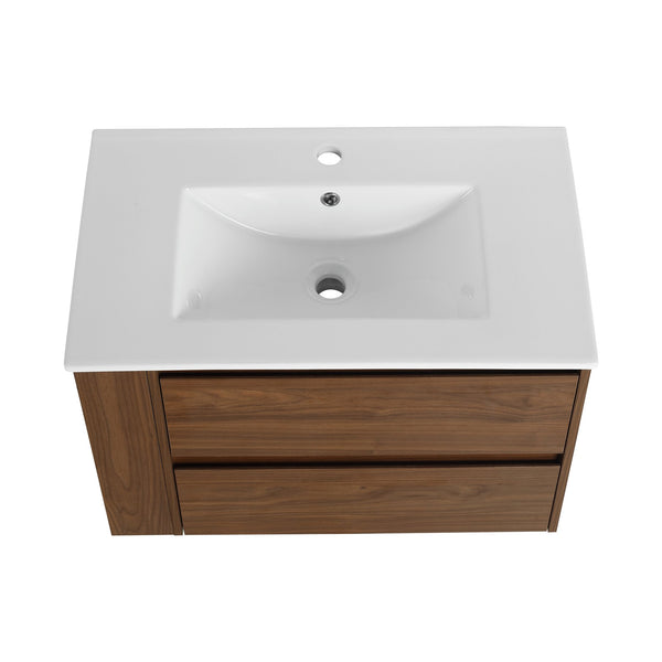 English Elm 30" Wall Mount Bathroom Vanity With Ceramic Sink & Soft-Close Drawers For Modern Storage Solutions W999S00207