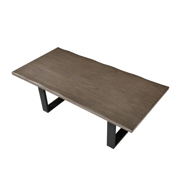 English Elm Modern Oak Veneer Dining Table with Six Cream Upholstered Chairs Black Metal Base B011S01606