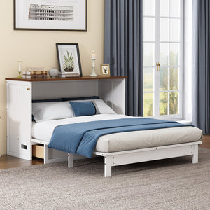 English Elm Solid Pine Murphy Bed Chest with Built-In Charging Station, Large Storage Drawer, Space-Saving Design White+Walnut 59.06 L x 24.8 W x 5.31 H BS701P176340K