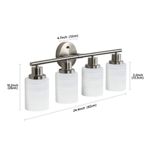 English Elm 24" Modern 4-Light Vanity Wall Sconce - Brushed Nickel & Frosted Glass For Elegant Bathroom Lighting W2312P374809