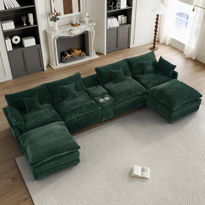 English Elm 145-inch U-shaped Sectional Sofa Seven Piece Woolen Set with Console and Memory Foam Green W2564S00043