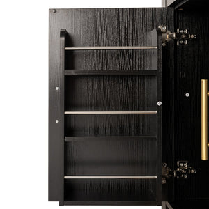 English Elm 71" Tall Arched Pantry Cabinet with Tempered Glass Door, Adjustable Shelves, Anti-Tip Kit & Metal Handles Black W2917P384730