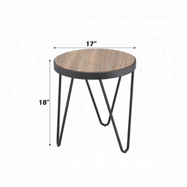 English Elm Industrial Rustic End Table with Metal Frame and Weathered Wood Top for Living Room Durability Gray,Oak 22 L x 26 W x 4 H B2741P337027