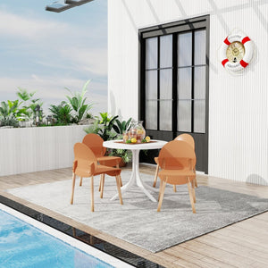 English Elm Summer 5 Piece Round Dining Set Polypropylene Stackable Chairs Oak Legs Modern Style Tropical Orange,White W3450S00037