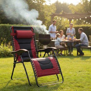 English Elm Oversized Zero Gravity Patio Recliner with Mesh Seat Wood Arms and Cup Holder W5159P445931