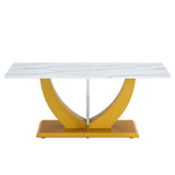 English Elm Coffee Table.Modern Minimalist Tempered Glass With Sticker Desktop ,Golden Mdf Legs and Stainless Steel Decorative Columns. Lightweight and Easy To Move. Ct-907