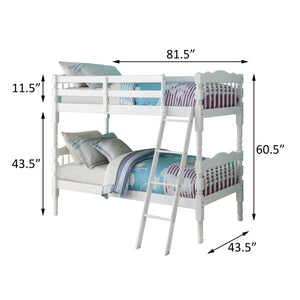 English Elm White Convertible Twin-Over-Twin Bunk Bed with Slat Support, Right Ladder, Guard Rails, 28" Clearance B062S00504