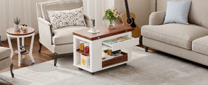 English Elm 27.6'' Modern Multi-Function Coffee Table with Foldable Top, Casters, Multi-Tier Storage & Drawer Walnut,White N735P328521D