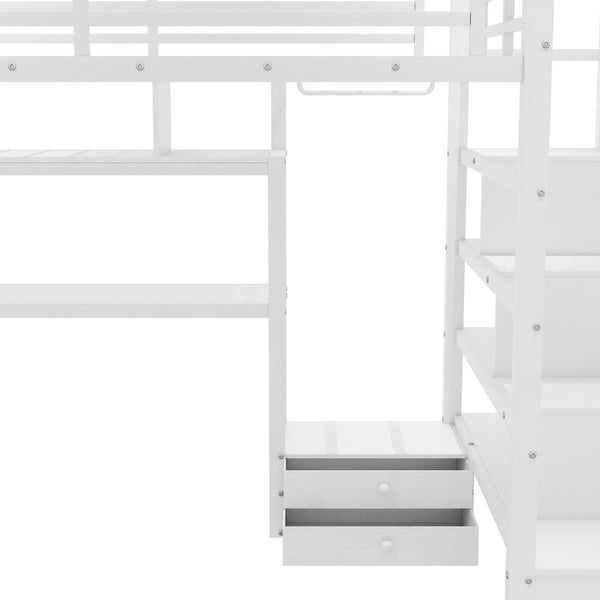 English Elm Full Size Loft Bed With Integrated Led, Workspace & Storage, Stylish Metal Frame For Kids' Rooms W2593S00018