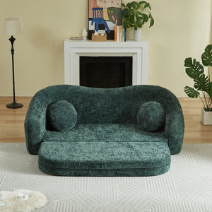 English Elm 86-inch Curved Chenille Convertible Sofa Recliner Frameless Folding Two-seater for Living Room Green W3505P452833