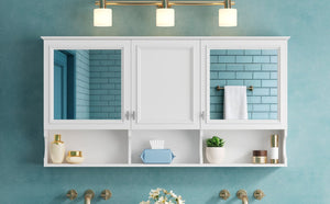 English Elm 55 Inch Wall Mount Medicine Cabinet Dual Mirrored Doors Soft Close Bathroom Vanity Storage N710P401337K